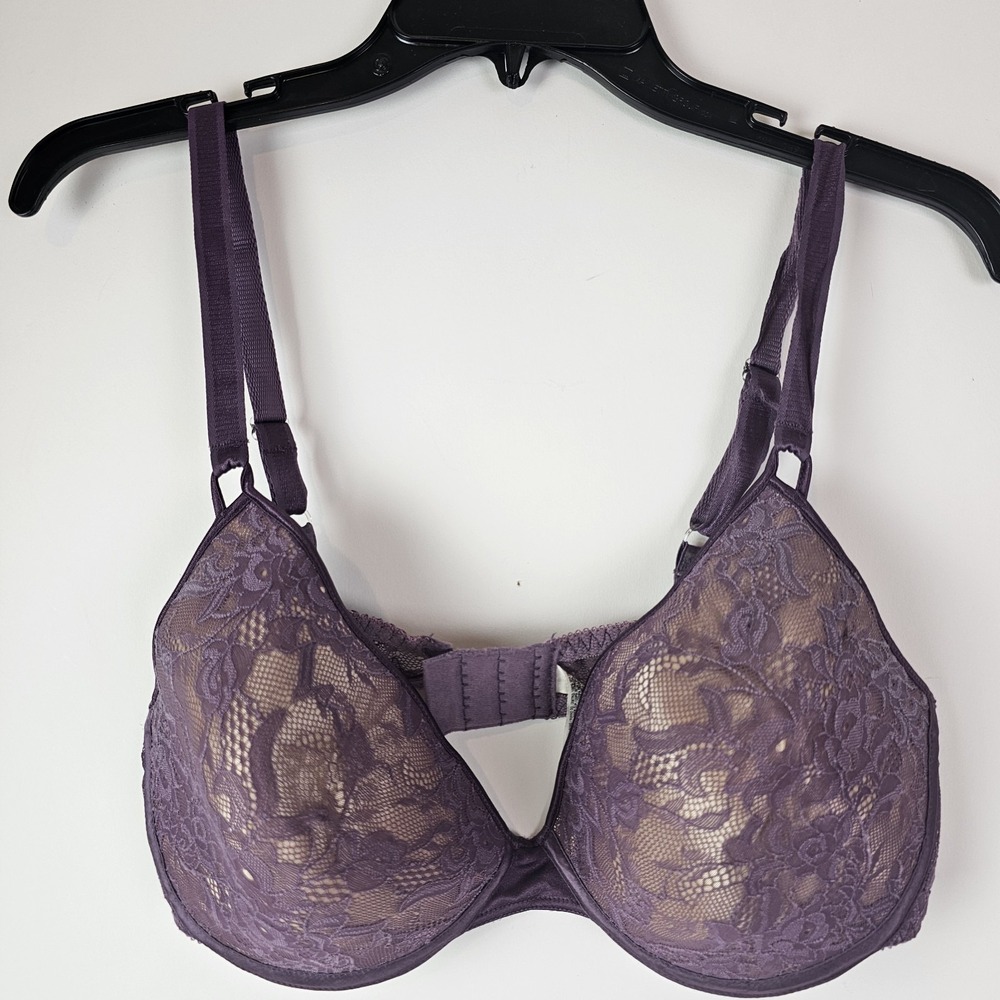 Wonderbra Womens 38D Bra Purple Lace Underwire Smooth Molded Everyday Support